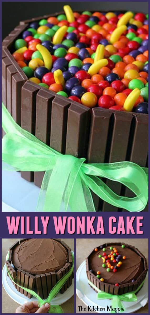  How to assemble a Willy Wonka Cake with a rich, sweet, dark, moist, best chocolate cake and Willy Wonka Runts candy and candy bars. #willywonka #cake 