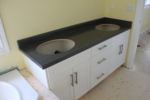 two sink with granite counter tops 