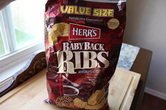 a pack of Herr's brand Baby Back Ribs potato chips