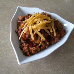 white triangular bowl with kitchen sink chili