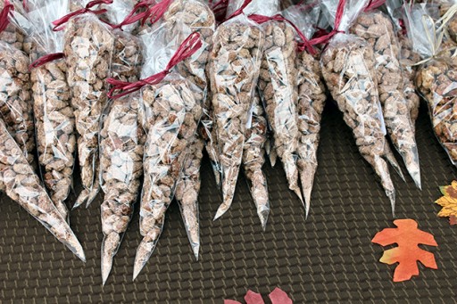 Packs of Prairie Cinnamon Sugar Nuts Tied with Red Ribbons