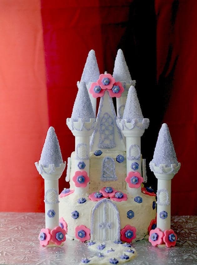 vegan buttercream icing on a castle cake