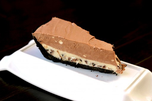 slice of frozen Andes Mint Chocolate Mousse Pie