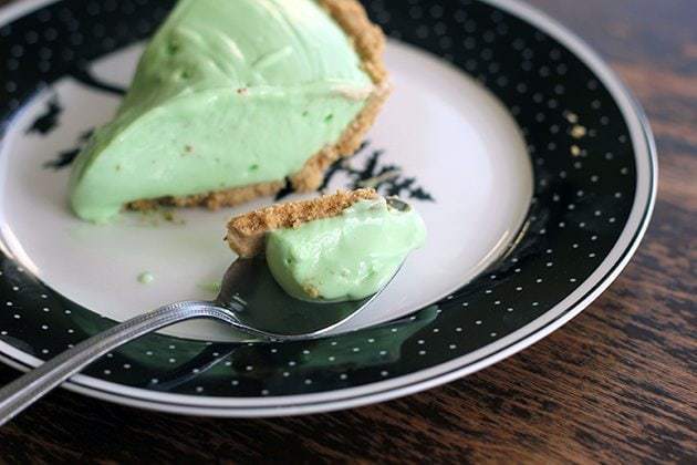 Slice of Frozen Creamy Lime Pie in a plate 