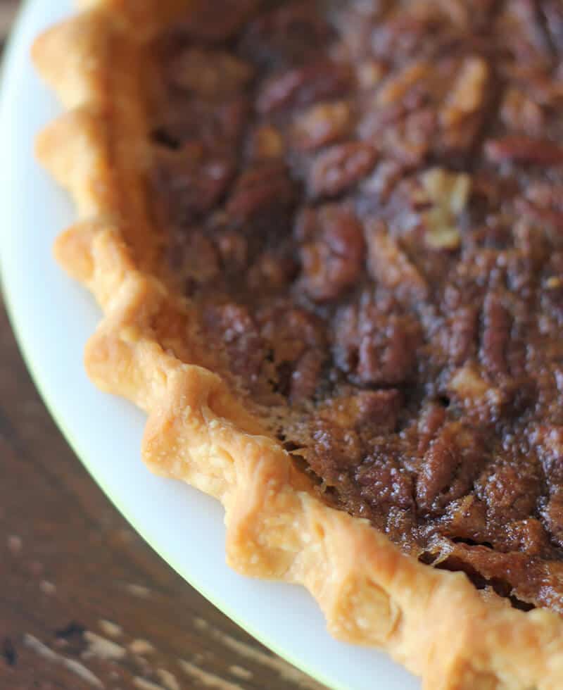 Close up of Sugar Pie in a pie pan showing the edges of crust