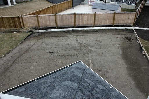 the aerial view of the back yard