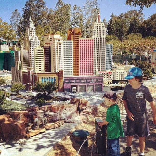 two young kids at Miniland inside the Legoland