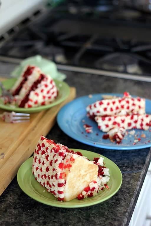 slices of Canada day cake in each dessert plates