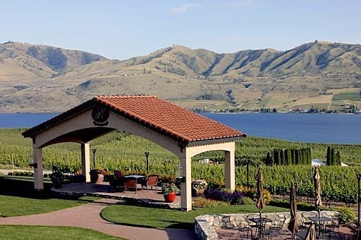 beautiful view of mountains, lake and plantation from Benson Vineyards Estate Winery