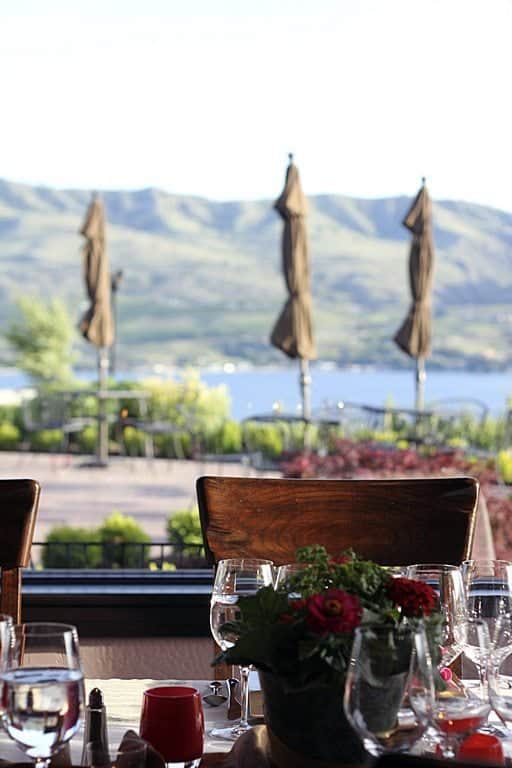 mountain view from the table set up for dinner