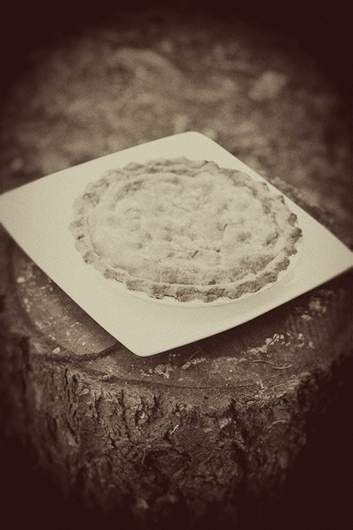 saskatoon pie on top of wood cut out