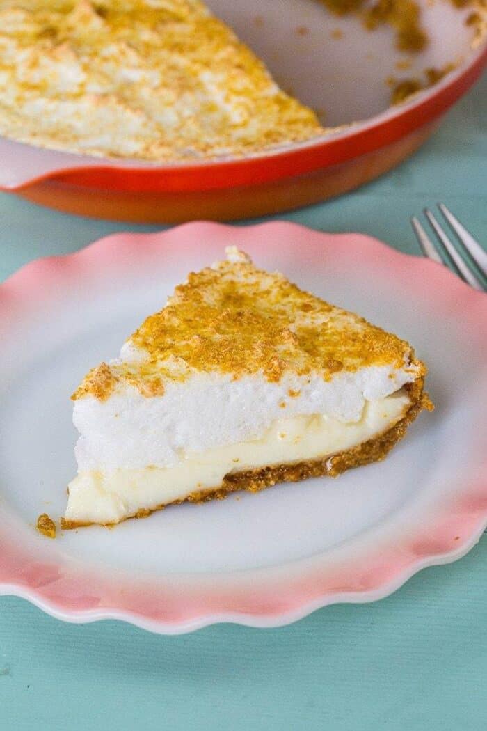 close up of Flapper Pie slice in a plate ready to be enjoy!