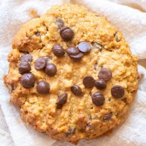 Whole Wheat Oatmeal Chocolate Chip Cookie on a white cloth background