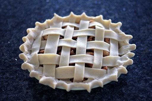 pie with a lovely lattice top and a little spiky on the sides