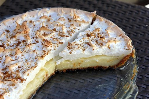 sliced flapper pie in a Pyrex pie plate