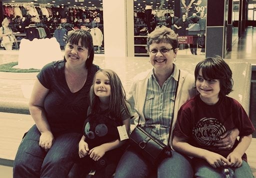 kids with their Grandma and Auntie in a shopping mall