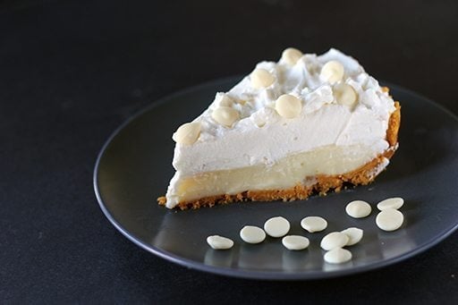 slice of white chocolate mousse pie in a plate 