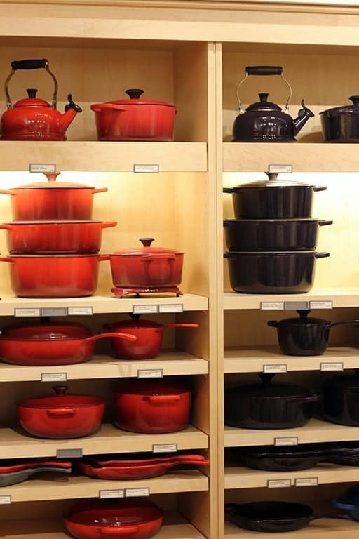 Le Creuset in Aubergine - collection of cookwares in the shelves