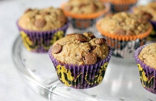 Peanut Butter Cup Banana Muffins in spooky muffin liners