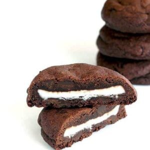 Close up Photo of a Double Mint Stuffed Chocolate Chip Cookie