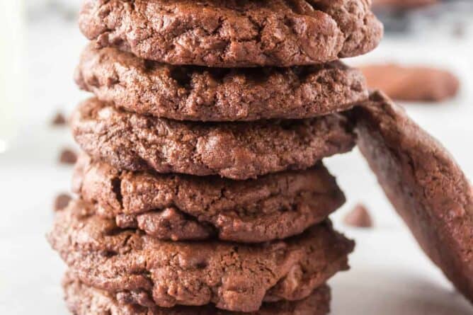 close up stack of Mint Chocolate Chip Cookies