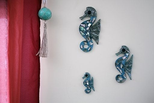 close up of awesome retro seahorses wall decor