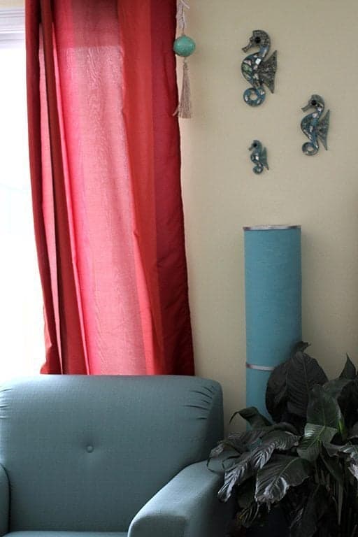 gorgeous turquoise floor lamp and awesome retro seahorses wall decor