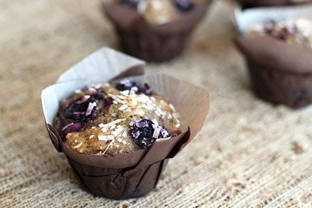 Cherry Coconut Whole Wheat Muffins with Brown Muffin Liners
