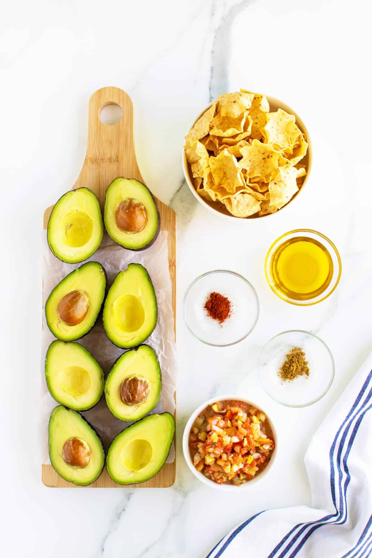 Grilled Avocado ingredients in small bowls