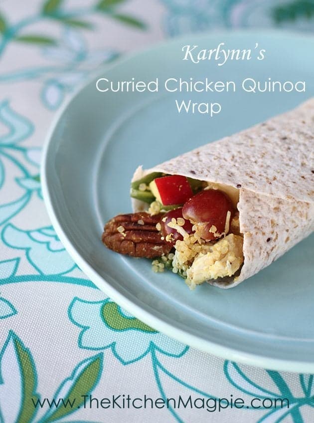 close up of Curried Chicken Quinoa Wrap in a white serving plate