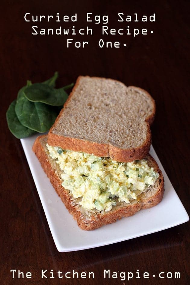 Curried Egg Salad Sandwich in a white rectangular plate