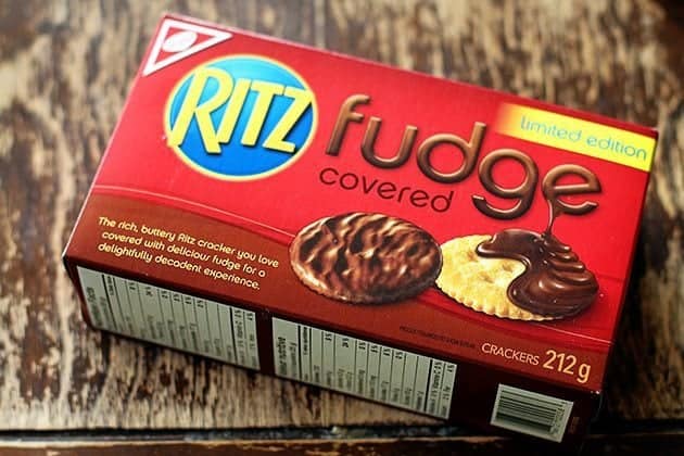 Box of Ritz fudge crackers covered with chocolate