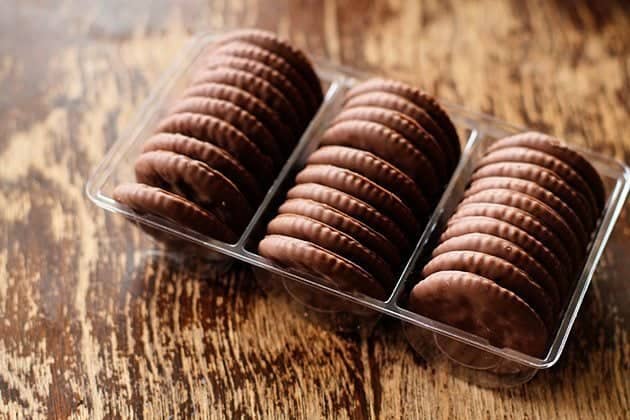 unwrapped Ritz crackers covered with chocolate