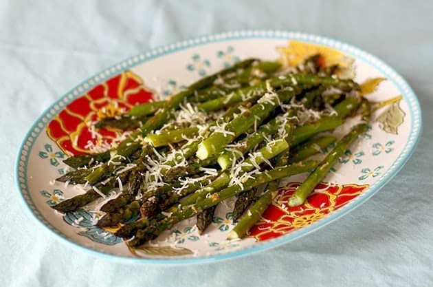 Roasted Garlic Asparagus With Sorvrano Cheese on Top