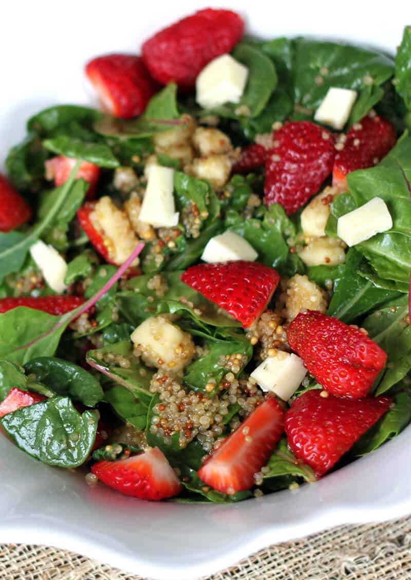 Close up of Strawberry Quinoa Salad With Brie and Brassica Mustard