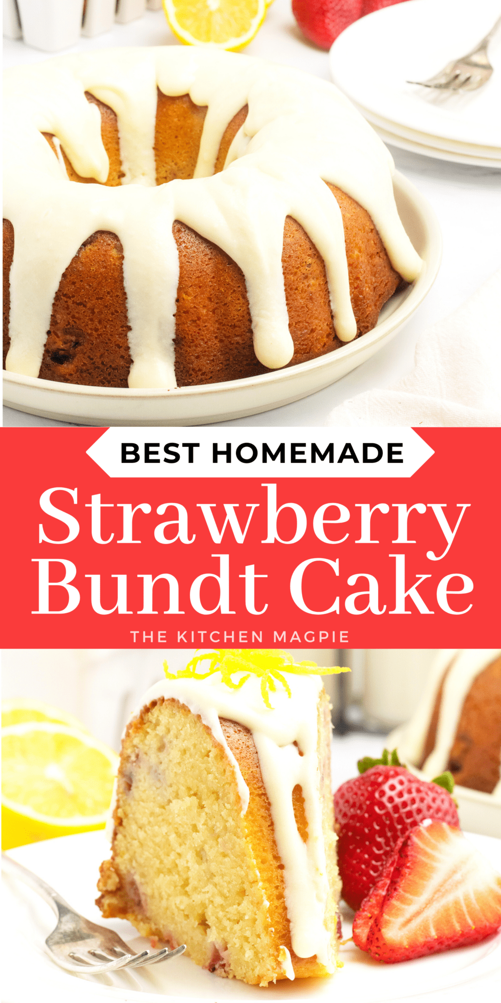 Fresh strawberries and just a hint of lemon make this strawberry Bundt cake the perfect early Summertime treat. 