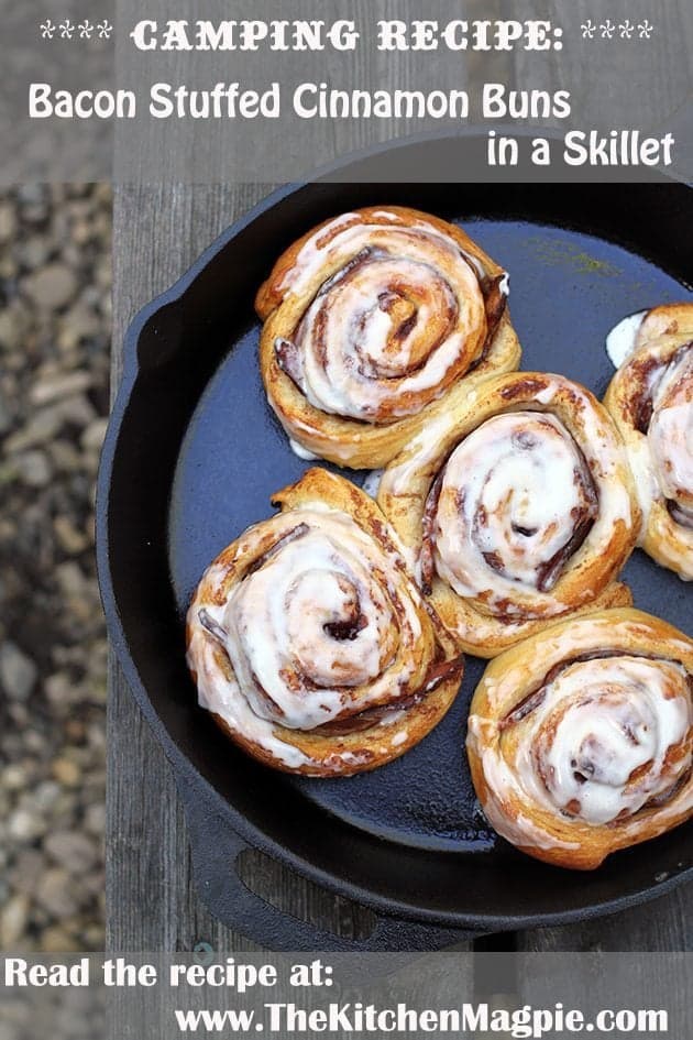 Bacon Stuffed Cinnamon Buns in a Skillet