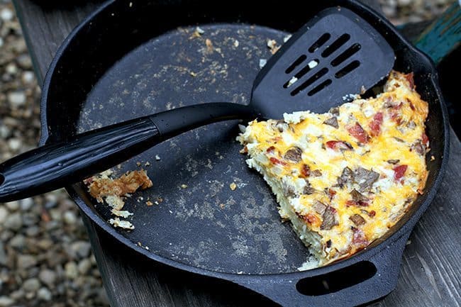 left over slice of Breakfast Pizza in a skillet