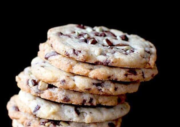 Stack of Chocolate Cookies in Black Background