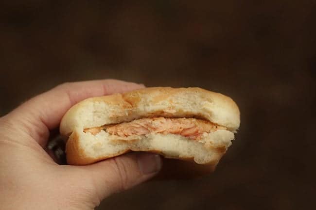 bun with fish sammich using brook trout