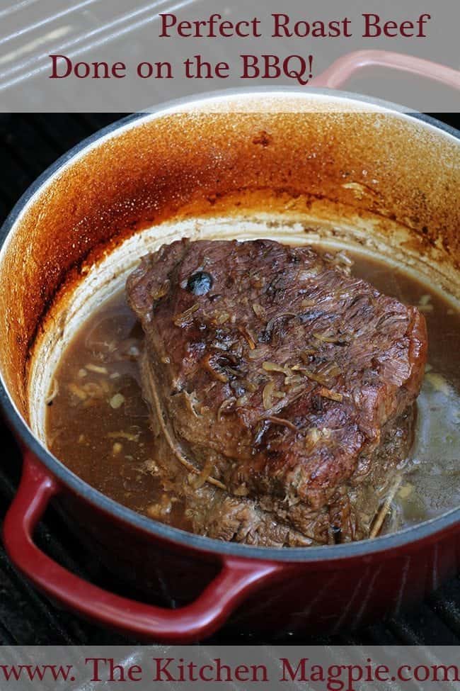 close up of roast in a BBQ with gravy