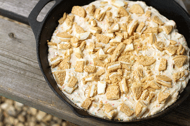 Golden Oreo Butterscotch mix in the skillet
