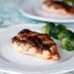 White Plate with Bourbon Bacon Jam Chicken and Brussels Sprout