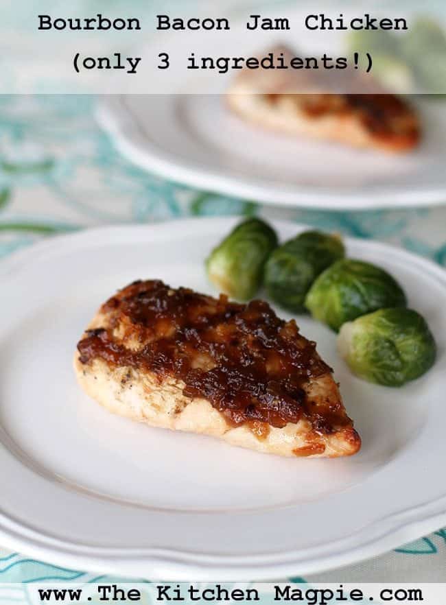 White Plate with Bourbon Bacon Jam Chicken and Brussels Sprout