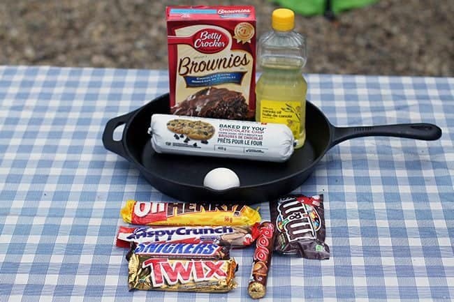 Ingredients needed in making Chocolate Chip Cookie Bars in skillet