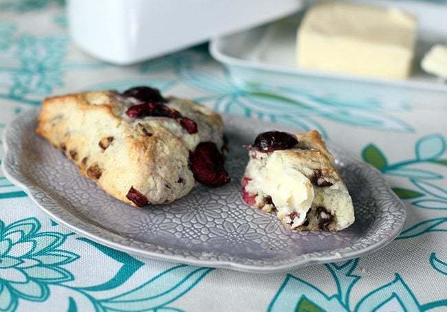 Chocolate Cherry Scones in a plate