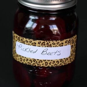 close up Canned Pickled Beets in a glass jar