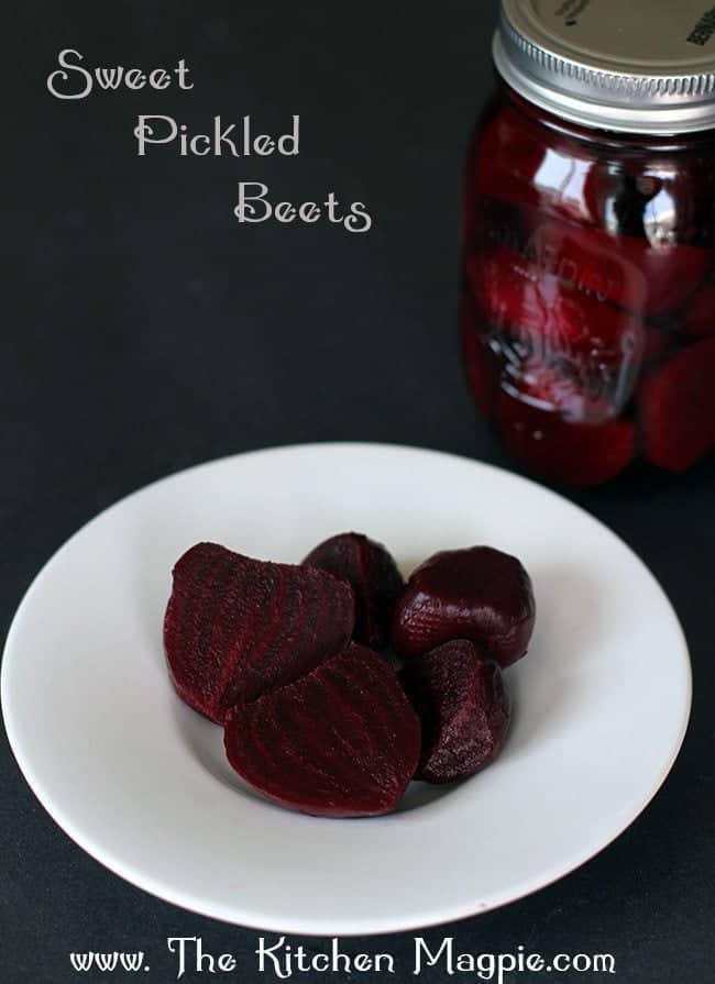 Canned Pickled Beets on a white plate and in a glass jar