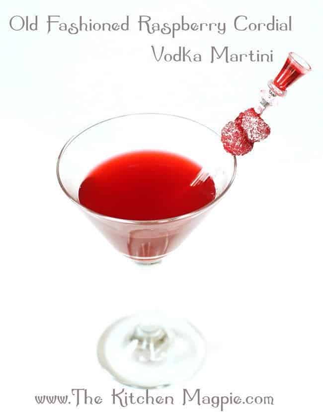 close up of old fashioned raspberry cordial vodka martini