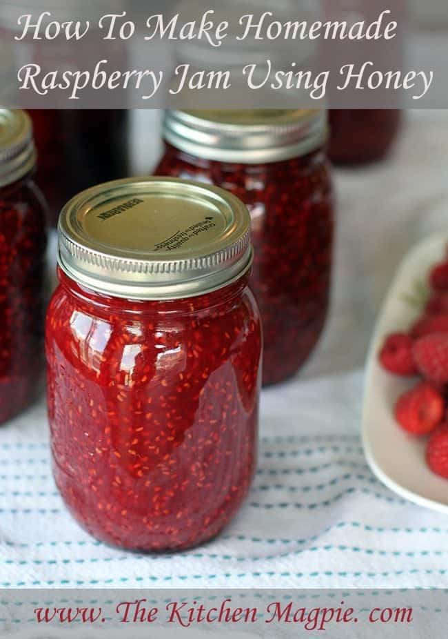 close up Sealed Jars of Homemade Raspberry Jam 